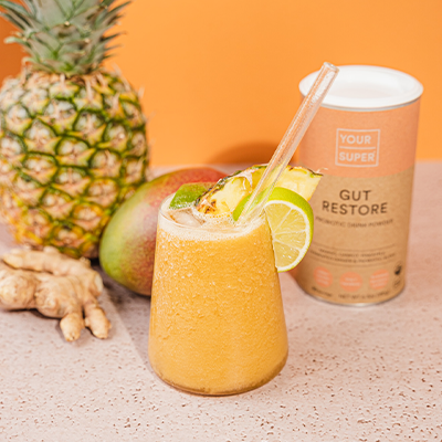 Tropical mocktail with pineapple and mango